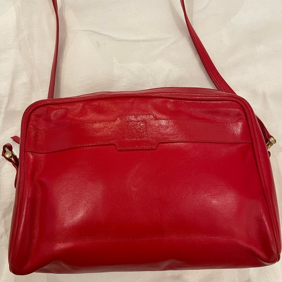 Beautiful Anne Klein Red Leather Crossbody Bag|Gold Accents & Zip Closure - Picture 1 of 7